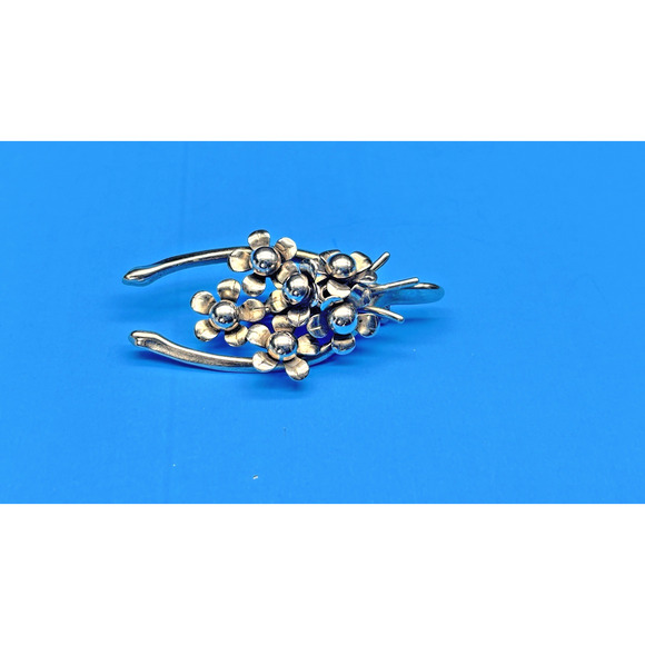 Vintage MCM Mid Century Silver-tone Wishbone Floral Cluster Brooch Pin 2" - Picture 2 of 12
